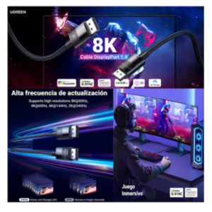 Cable Displayport 8K - 60Hz 4K - 240Hz - Hdr 2 Metros Ugreen Dp114