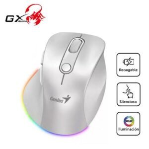GTFMOU00081 MOUSE GENIUS ERGO 9000S PRO RECARGABLE DUAL WIRELESS/BT 6-BOT SILENT RGB PEARL WHITE