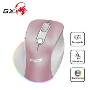GTFMOU00082 MOUSE GENIUS ERGO 9000S PRO RECARGABLE DUAL WIRELESS/BT 6-BOT SILENT RGB PINK