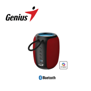 GTFPARLA00027 Parlante Bluetooth Genius SP-915BT 5W con 6h de batería, Micrófono, RGB y Asistente AI – Negro/Rojo