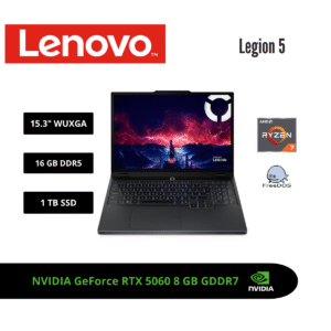 GTF060469 LAPTOP LENOVO LEGION 5 15.3" WUXGA 165HZ IPS RYZEN 7 260 RTX 5060 8GB 16GB DDR5 1TB SSD ECLIPSE BLACK 83M0005GLM