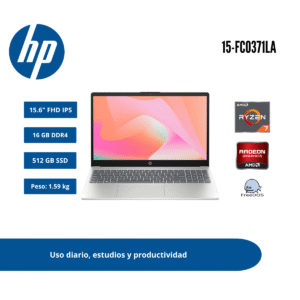 GTF102931 LAPTOP HP 15 15.6" FHD RYZEN 7 7730U 16GB DDR4 512GB SSD PLATEADO NATURAL FREEDOS D5MN1LA#ABM