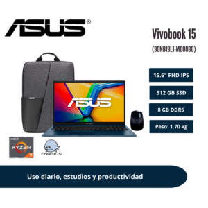 LAPTOP ASUS VIVOBOOK 15 15.6" FHD IPS RYZEN 7 7840HS 8GB DDR5 512GB SSD QUIET BLUE 90NB19L1-M000B0