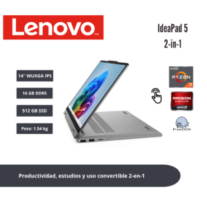 LAPTOP 2-EN-1 LENOVO IDEAPAD 5 14" WUXGA IPS TÁCTIL RYZEN 7 250 16GB DDR5 512GB SSD LUNA GREY 83UJ0012LM