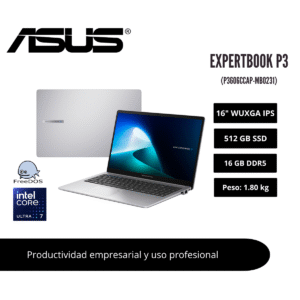 LAPTOP ASUS EXPERTBOOK P3 16" WUXGA IPS CORE ULTRA 7 255H 16GB DDR5 512GB SSD MISTY GREY 90NX0AL1-M00820
