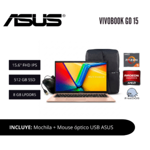 LAPTOP ASUS VIVOBOOK GO 15 15.6" FHD IPS RYZEN 5 8GB LPDDR5 512GB SSD ROSE PINK