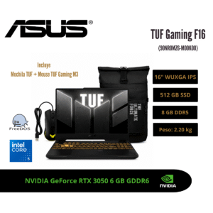 LAPTOP ASUS TUF GAMING F16 16" WUXGA 144HZ IPS CORE 5 205H RTX 3050 6GB 8GB DDR5 512GB SSD MECHA GRAY 90NR0MZ6-M00K00