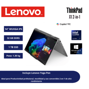 LAPTOP 2-EN-1 LENOVO THINKPAD X1 GEN 10 14" WUXGA IPS TÁCTIL CORE ULTRA 7 258V 32GB LPDDR5X 1TB SSD WINDOWS 11 PRO 21NVS14L00