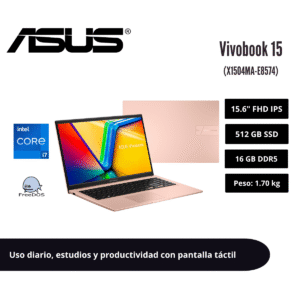 GTF771871 LAPTOP ASUS VIVOBOOK 15 15.6" FHD IPS TÁCTIL CORE 7 350 16GB DDR5 512GB SSD TERRACOTA FREEDOS 90NB17I3-M01010