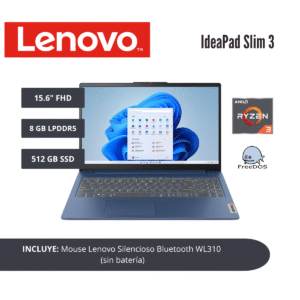 LAPTOP LENOVO IDEAPAD SLIM 3 15.6" FHD TN RYZEN 3 7320U 8GB LPDDR5 512GB SSD